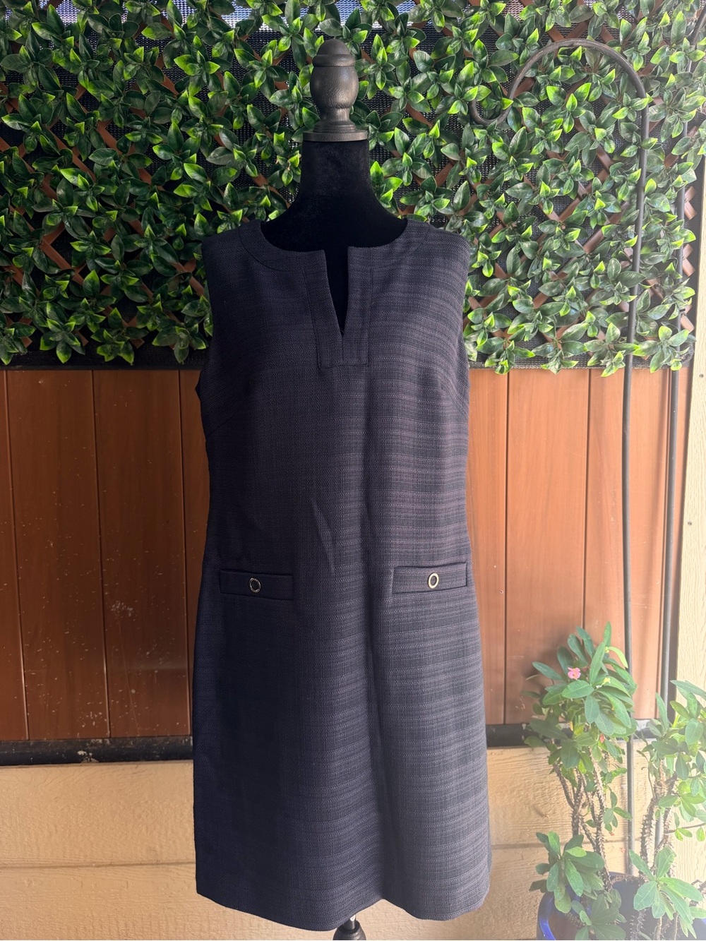 Tommy Hilfiger Navy Sleeveless Shift Dress with Notch Neck
